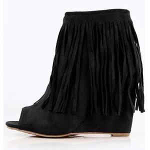 Black Peep-toe Suede Booties.